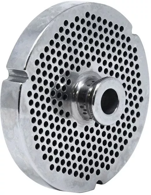 omcan-32-3-2-mm-stainless-steel-meat-grinder-plate-with-hub-3-notches-23553 Omcan - #32 (3.2 mm) Stainless Steel Meat Grinder Plate with Hub & 3 Notches - 23553