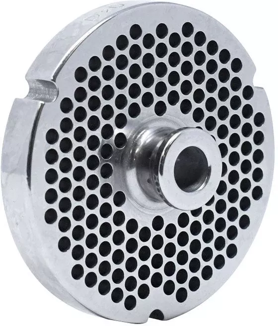 omcan-32-4-8-mm-stainless-steel-meat-grinder-plate-with-hub-23559 Omcan - #32 (4.8 mm) Stainless Steel Meat Grinder Plate with Hub - 23559