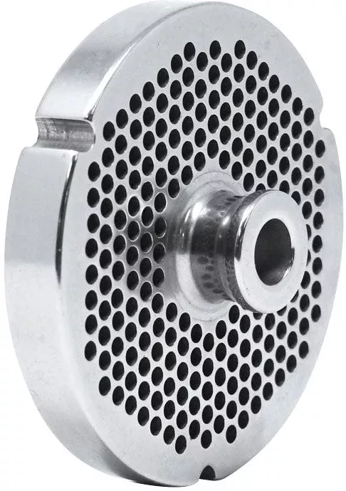 omcan-32-4-mm-stainless-steel-meat-grinder-plate-with-hub-23554 Omcan - #32 (4 mm) Stainless Steel Meat Grinder Plate with Hub - 23554