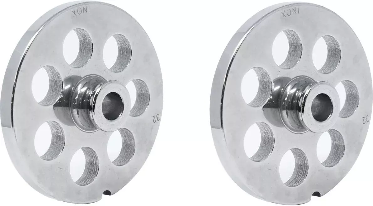 omcan-32-european-style-18-mm-stainless-steel-meat-grinder-plate-with-hub-pack-2 Omcan - #32 European-Style (18 mm) Stainless Steel Meat Grinder Plate with Hub, Pack of 2 - 11212