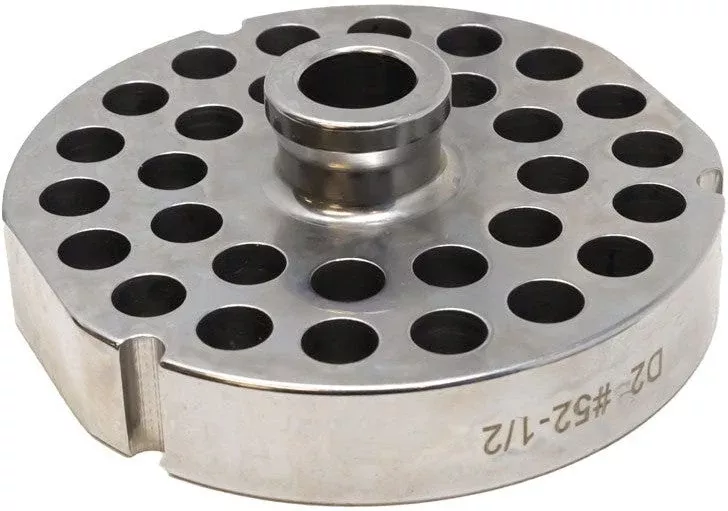 omcan-52-12-8-mm-stainless-steel-meat-grinder-plate-with-hub-11177 Omcan - #52 (12.8 mm) Stainless Steel Meat Grinder Plate with Hub - 11177