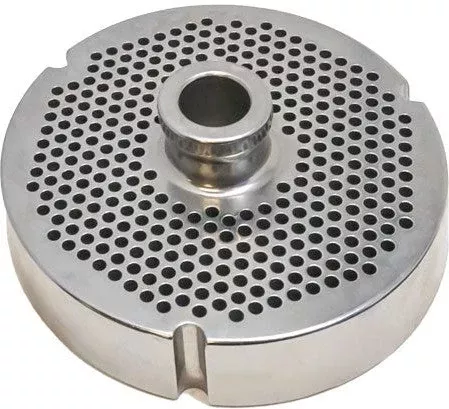 omcan-52-4-mm-stainless-steel-meat-grinder-plate-with-hub-3-notches-11173 Omcan - #52 (4 mm) Stainless Steel Meat Grinder Plate with Hub & 3 Notches - 11173