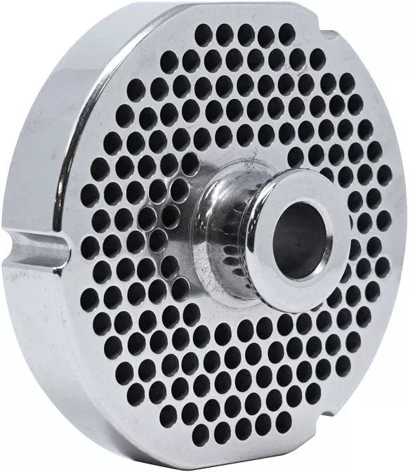 omcan-52-6-4-mm-stainless-steel-meat-grinder-plate-with-hub-39325 Omcan - #52 (6.4 mm) Stainless Steel Meat Grinder Plate with Hub - 39325